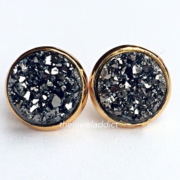3 for 15🎀chunky grey Druzy style gold earrings - Picture 2 of 9